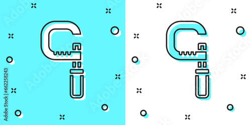 Black line Micrometer icon isolated on green and white background. Measuring engineer tool. Universal device designed to measure linear dimensions. Random dynamic shapes. Vector