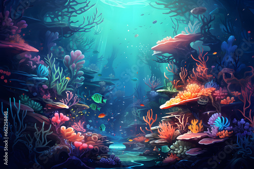 Vibrant Underwater Coral Reef Background © Bendix