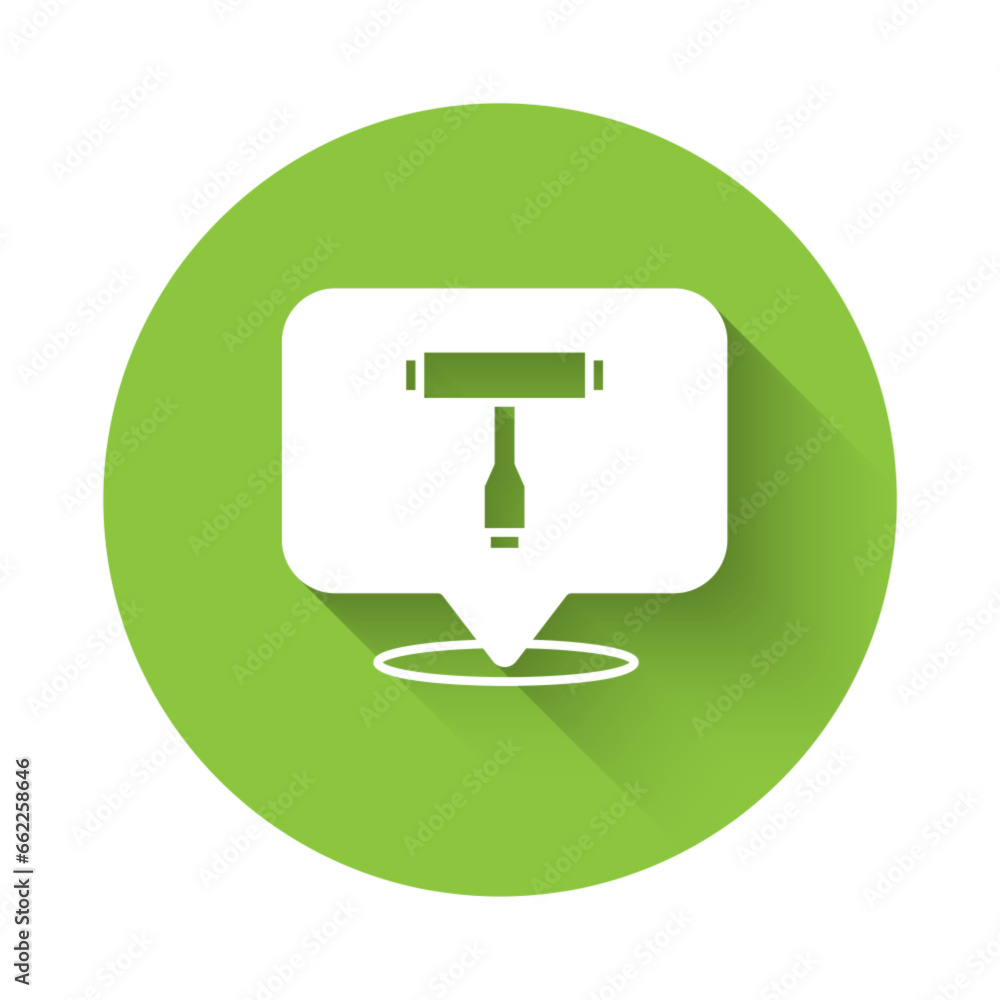 White Multi-Function All-In-One portable skate tool T-tool for skateboard, longboard, electric skateboard icon isolated with long shadow background. Green circle button. Vector White Multi-Function All-In-One portable skate tool T-tool for skateboard, longboard, electric skateboard icon isolated with long shadow background. Green circle button. Vector