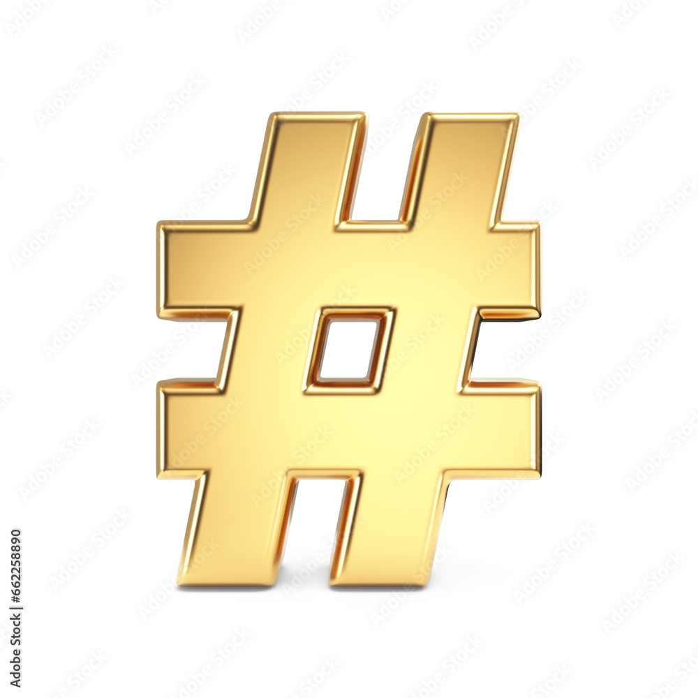 Fototapeta premium Simple gold font Hashtag sign 3D