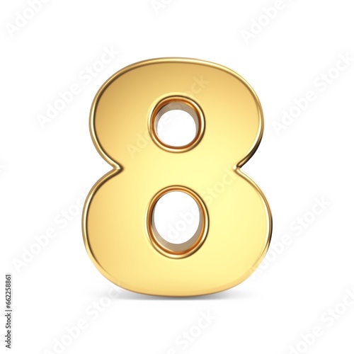 Simple gold font Number 8 EIGHT 3D