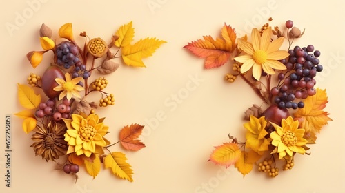  a couple of flowers and leaves on a wall next to each other. generative ai