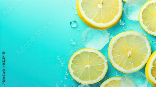  a group of lemons sitting on top of a blue surface. generative ai