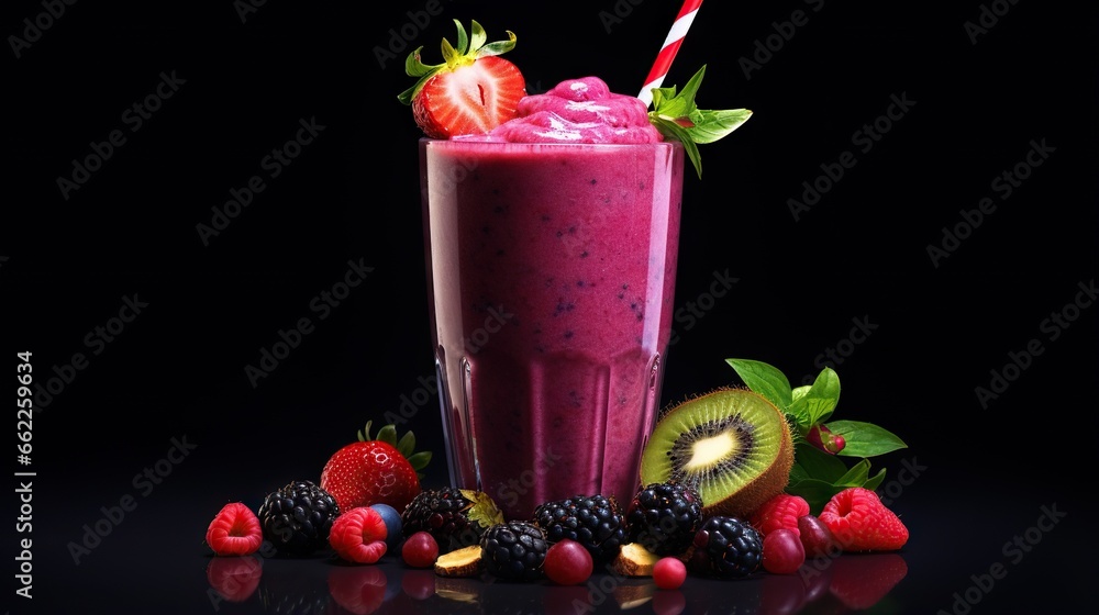 a smoothie with a strawberries and kiwi on the side. generative ai a smoothie with a strawberries and kiwi on the side. generative ai