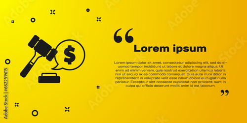 Black Auction hammer price icon isolated on yellow background. Gavel - hammer of judge or auctioneer. Bidding process, deal done. Auction bidding. Vector