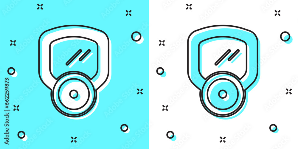 Black line Gas mask icon isolated on green and white background. Respirator sign. Random dynamic shapes. Vector Black line Gas mask icon isolated on green and white background. Respirator sign. Random dynamic shapes. Vector