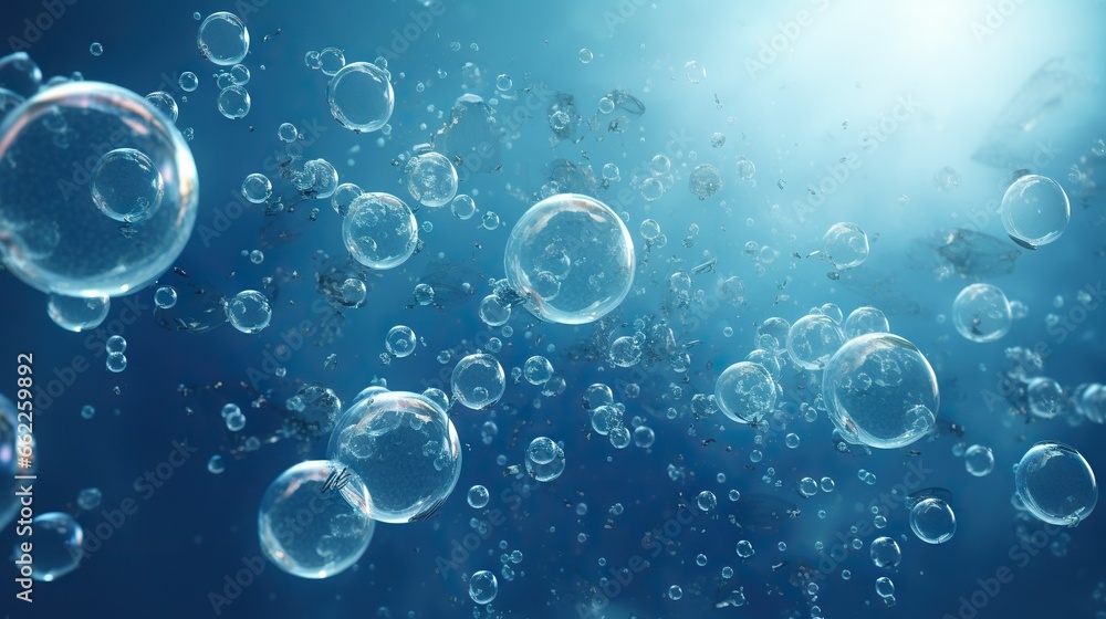  a lot of bubbles floating in the air on a blue background.  generative ai