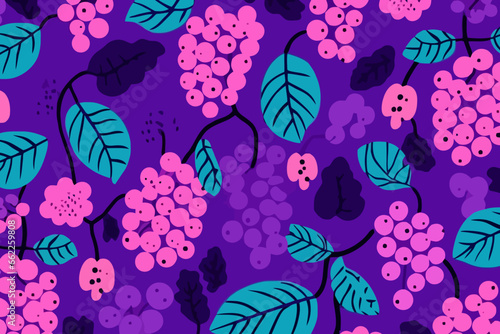 Grape harvest quirky doodle pattern, wallpaper, background, cartoon, vector, whimsical Illustration