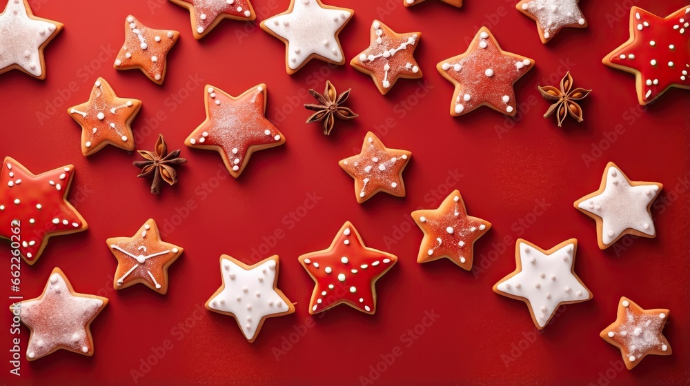 a group of cookies that are on a red tablecloth. generative ai a group of cookies that are on a red tablecloth. generative ai