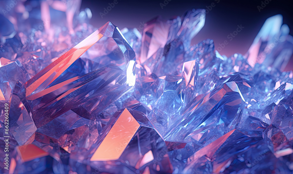Mesmerizing array of crystals in blue and purple. Mesmerizing array of crystals in blue and purple.