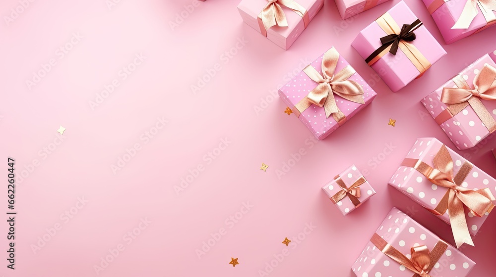 a pink background with lots of presents wrapped in pink paper. generative ai a pink background with lots of presents wrapped in pink paper. generative ai