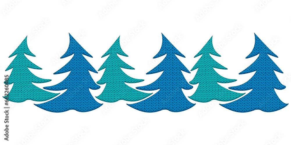Obraz premium winter ornament blue green fir trees knitted texture stripe of winter trees text divider, white background png
