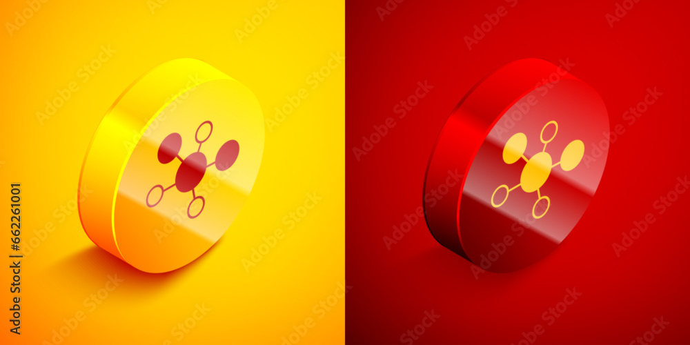 Isometric Mind map infographic icon isolated on orange and red background. Circle button. Vector Isometric Mind map infographic icon isolated on orange and red background. Circle button. Vector