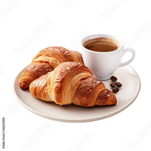 Freshly Baked Croissants on a Plate with Coffee Isolated on a Transparent Background