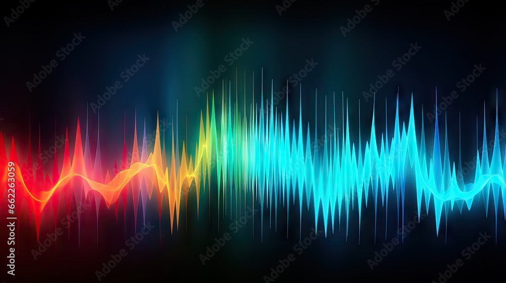 a colorful sound wave on a black background with a red, yellow, and blue light. generative ai a colorful sound wave on a black background with a red, yellow, and blue light. generative ai