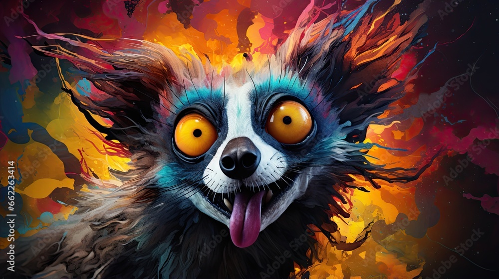  a painting of a racoon with its tongue out.  generative ai