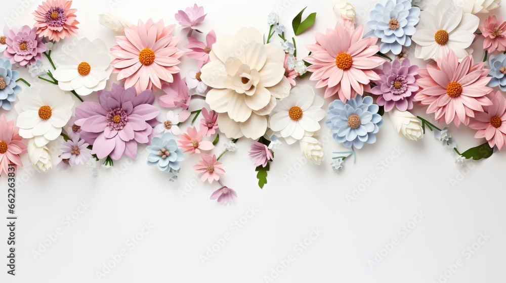 a bunch of flowers that are on a white surface with a white background. generative ai a bunch of flowers that are on a white surface with a white background. generative ai