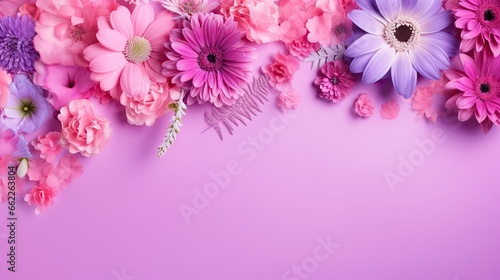  a pink and purple flower border with pink and purple flowers. generative ai