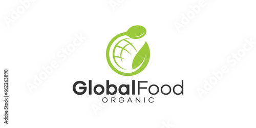 logo design combining a globe with organic food.