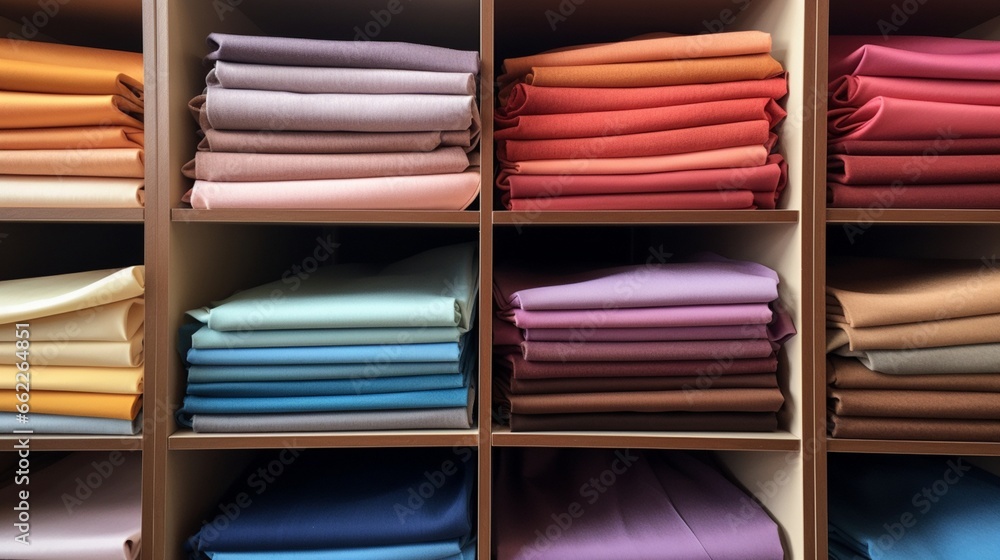 Polyester fabric samples organized by color.