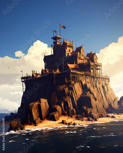 Castle on the rocks in the sea