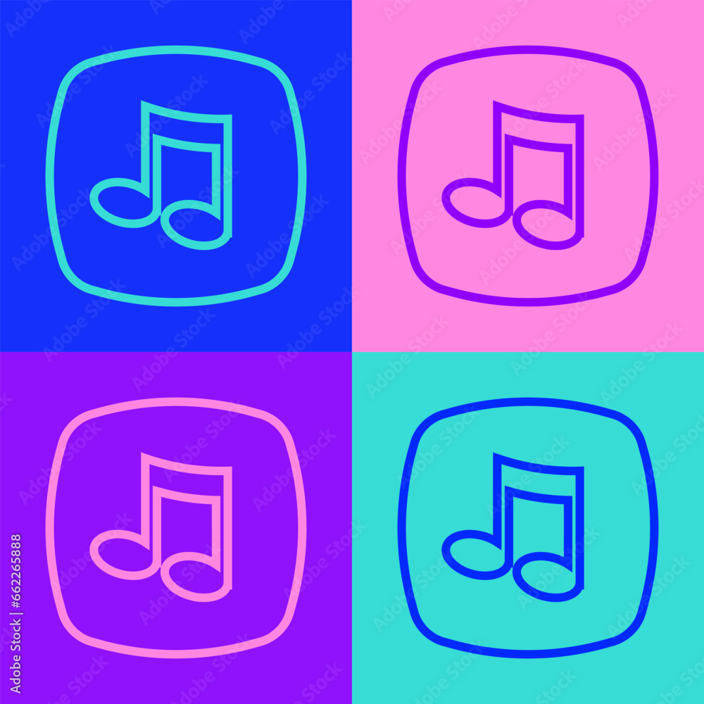 Pop art line Music note, tone icon isolated on color background. Vector Pop art line Music note, tone icon isolated on color background. Vector