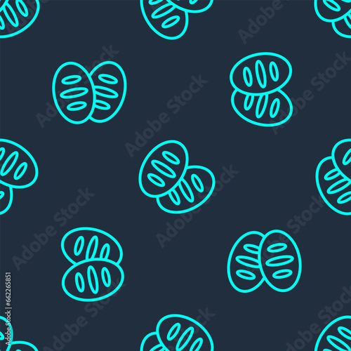 Green line Christian bread icon isolated seamless pattern on blue background. Religion and Christianity. Vector