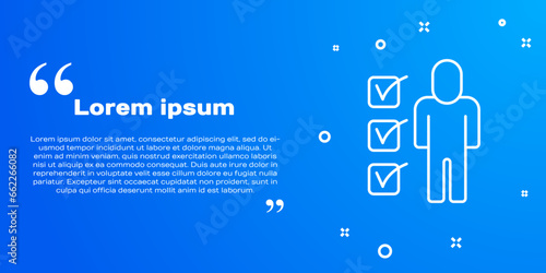 White line Resume icon isolated on blue background. CV application. Searching professional staff. Analyzing personnel resume. Vector