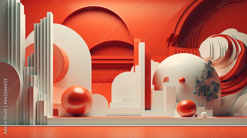 Produce a retro-inspired 3D abstract scene that pays homage to the aesthetics of the past.