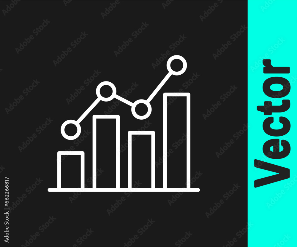 White line Pie chart infographic icon isolated on black background. Diagram chart sign. Vector White line Pie chart infographic icon isolated on black background. Diagram chart sign. Vector