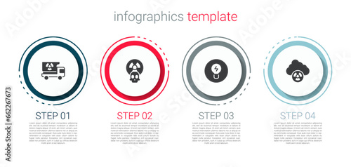 Set Truck with radiation materials, Radioactive, Light bulb concept of idea and Acid rain and radioactive cloud. Business infographic template. Vector