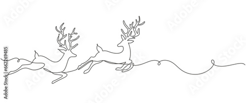 Reindeer one line continuous banner. Line art animal deer christmas concept banner. Outline vector illustration.