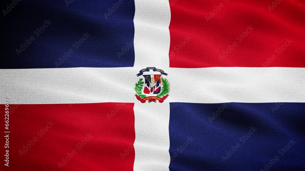 Natural Waving Fabric Texture Of Dominican Republic National Flag Background, Seamless Loop Natural Waving Fabric Texture Of Dominican Republic National Flag Background, Seamless Loop
