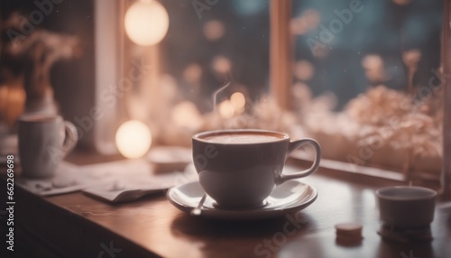 cup of coffee with a candle cup of coffee with a candle coffee cup with hot coffee on the table