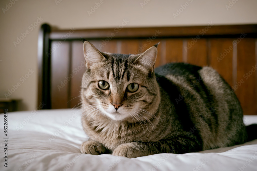 Lone Cat Enjoying Bedtime, Peaceful Home Scene, AI Generated