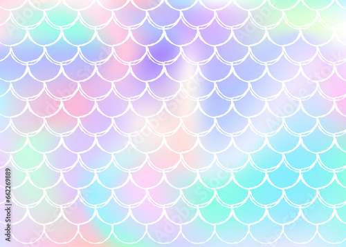 Holographic mermaid background with gradient scales.