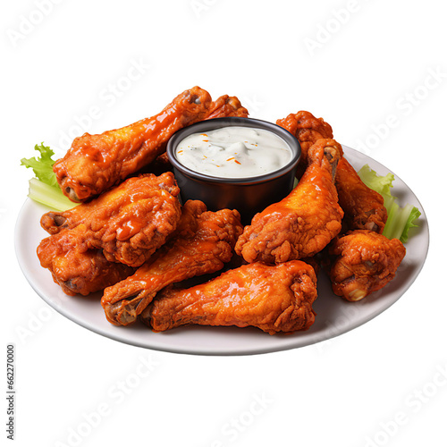 Spicy Buffalo Wings with Ranch Dressing Isolated on a Transparent Background