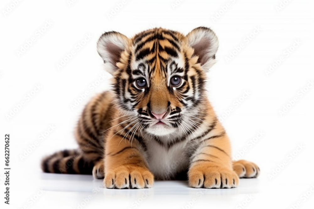 Fototapeta premium A baby bengal tiger isolated on white background