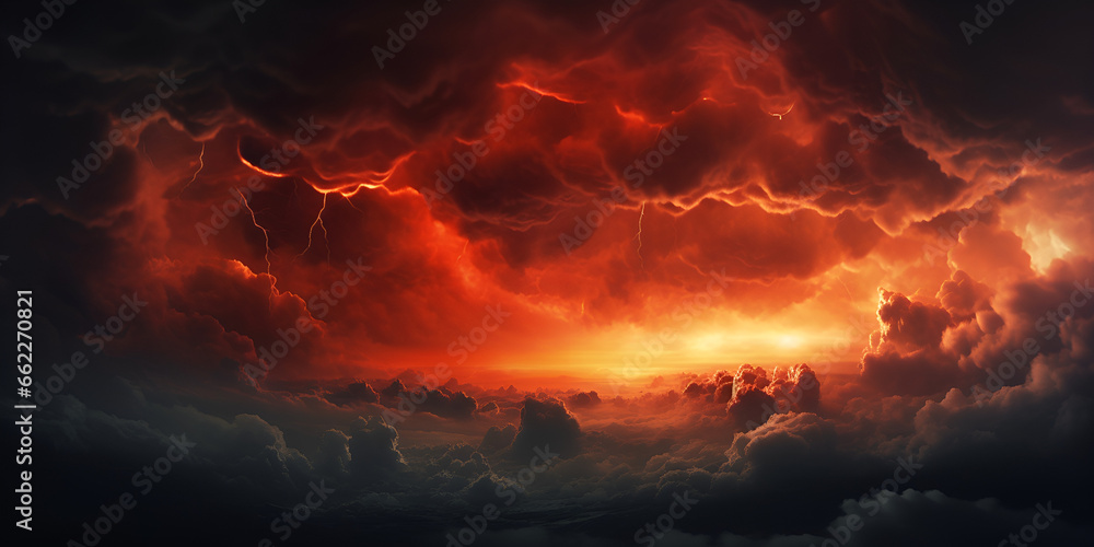 Black yellow orange red sky Night, Heaven Hell, Fiery dark dramatic sunset sky colorful colors of dawn incredible beauty a beautiful and colorful abstract nature, abstract painting, generative ai