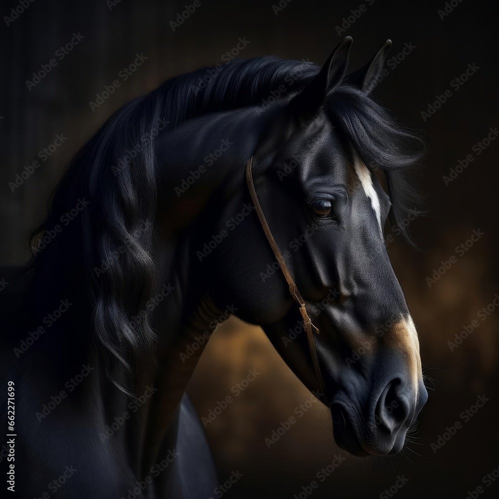 Portrait of a beautiful black horse. Portrait of a beautiful black horse.