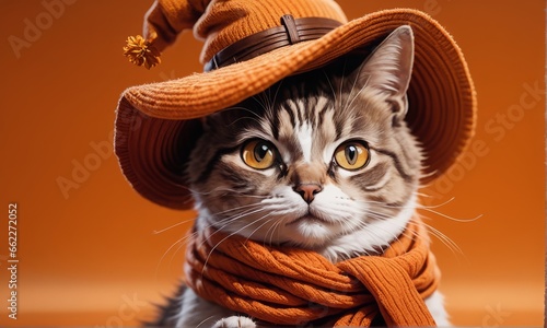 cat in a hat with a pumpkin cat in a hat with a pumpkin cute little cat in hat with pumpkin