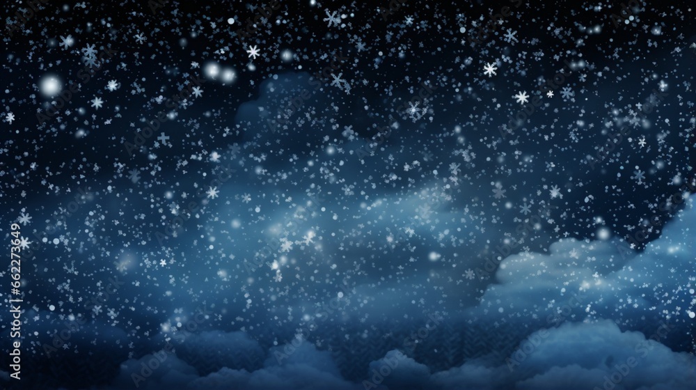 Snowflakes falling gently against a night sky.