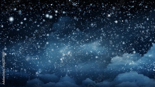 Snowflakes falling gently against a night sky.