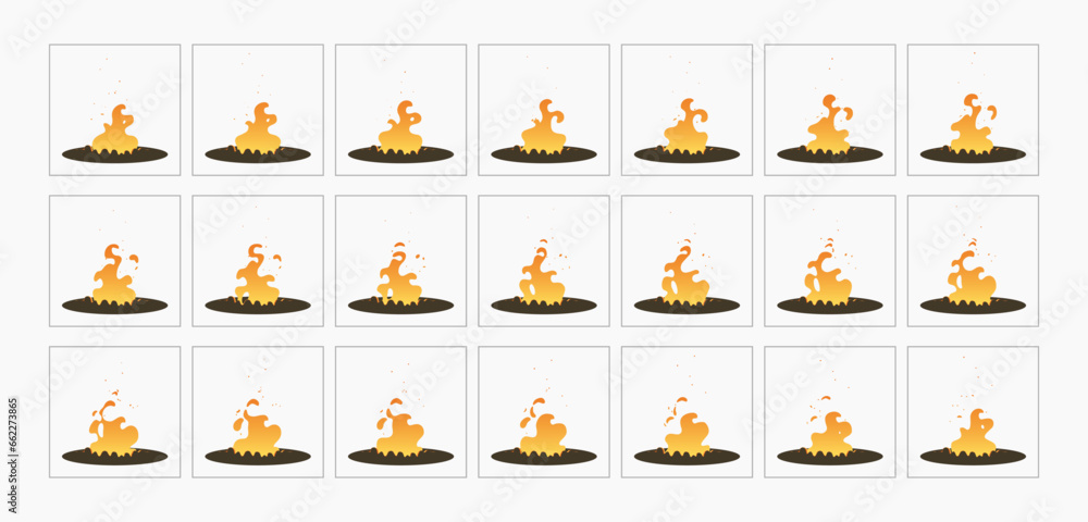 Set of fire flames. Campfire sprites frame loop animation for cartoon ...
