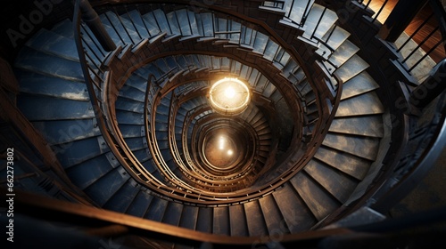 Spiral staircase viewed from the top.