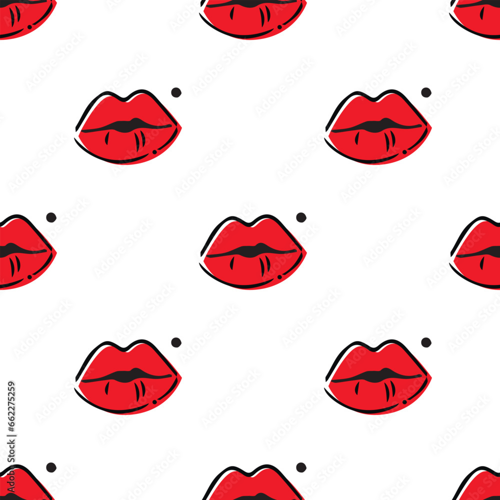 Seamless vector fashion illustration with red lips Seamless vector fashion illustration with red lips