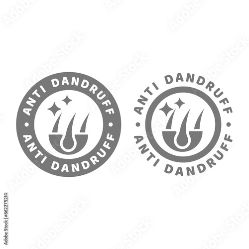 Anti dandruff shampoo or conditioner vector label. Dandruff treatment and therapy sticker for healthy hair and scalp.