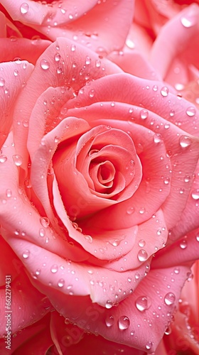  a close up of a pink rose with water droplets on it.  generative ai