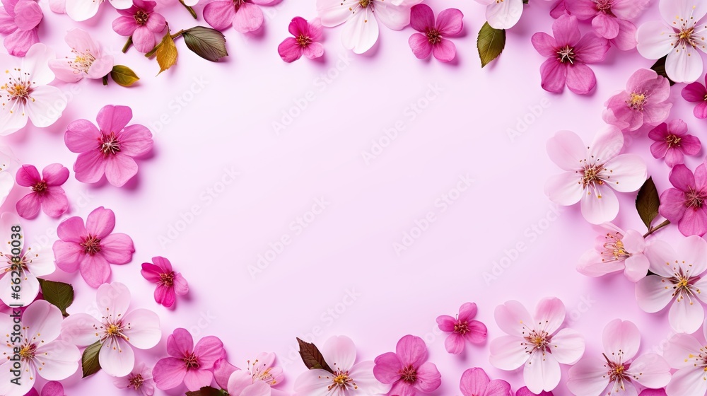  a pink background with white and pink flowers and leaves on it.  generative ai