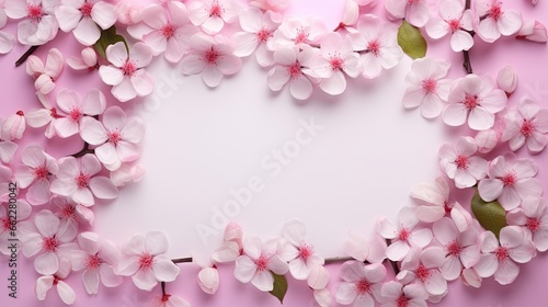  a white paper with pink flowers on a pink background with space for text. generative ai